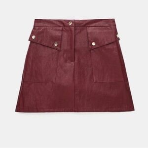 Zara Burgundy Vegan Leather Mini Skirt